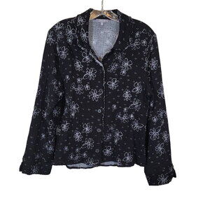 Habitat Women's Flower Print Jacket Raw Hem and Collar White & Black Size Small